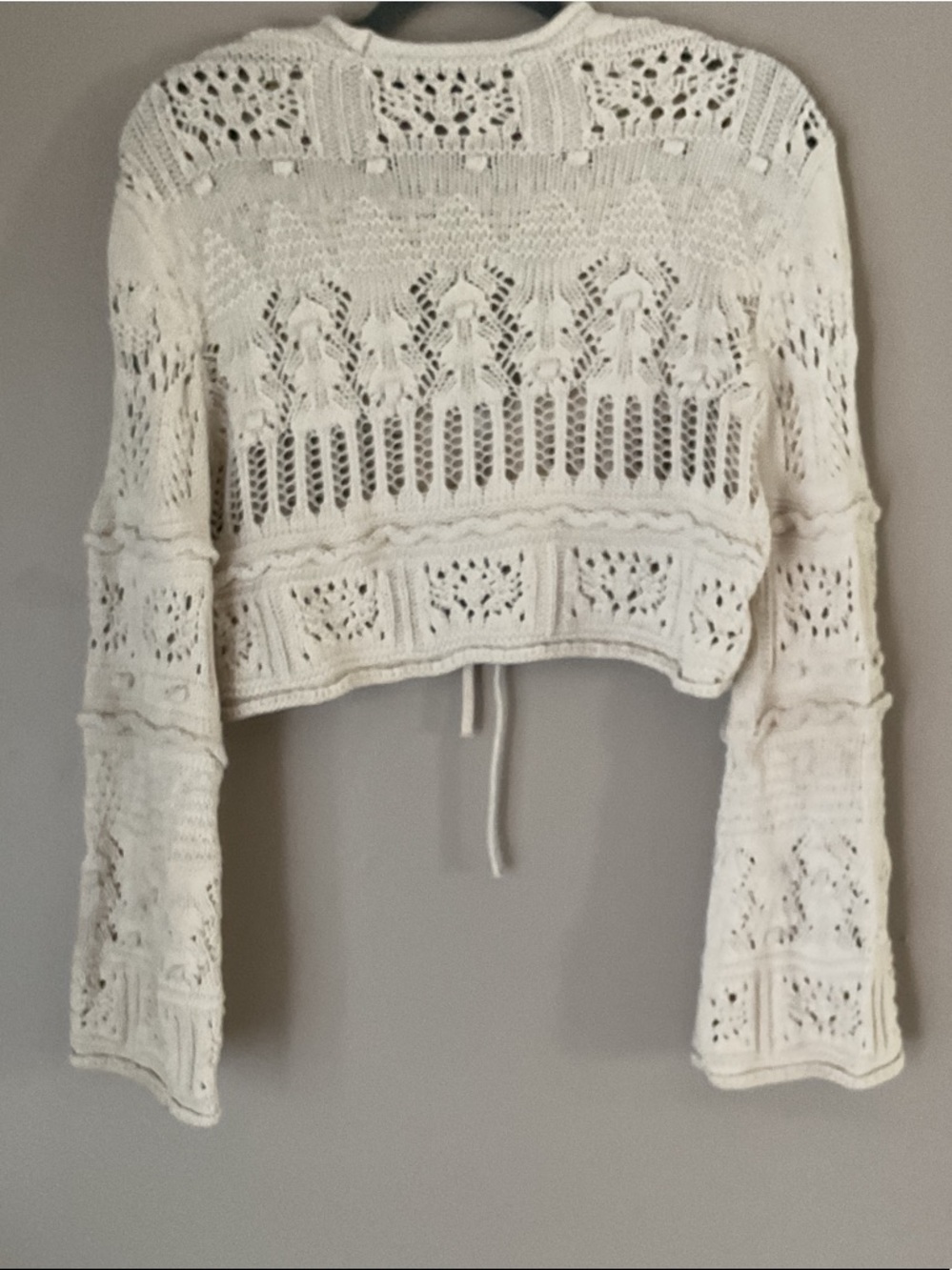 Zara Cream Crochet Tie-Front Bolero Sweater - Picture 3 of 3